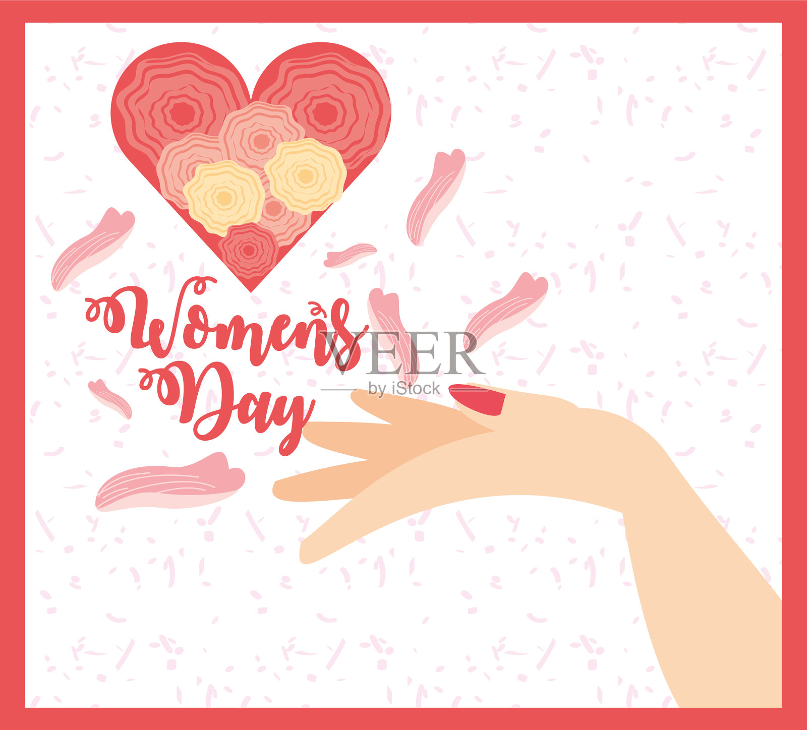 妇女节女手捧花瓣花心插画图片素材