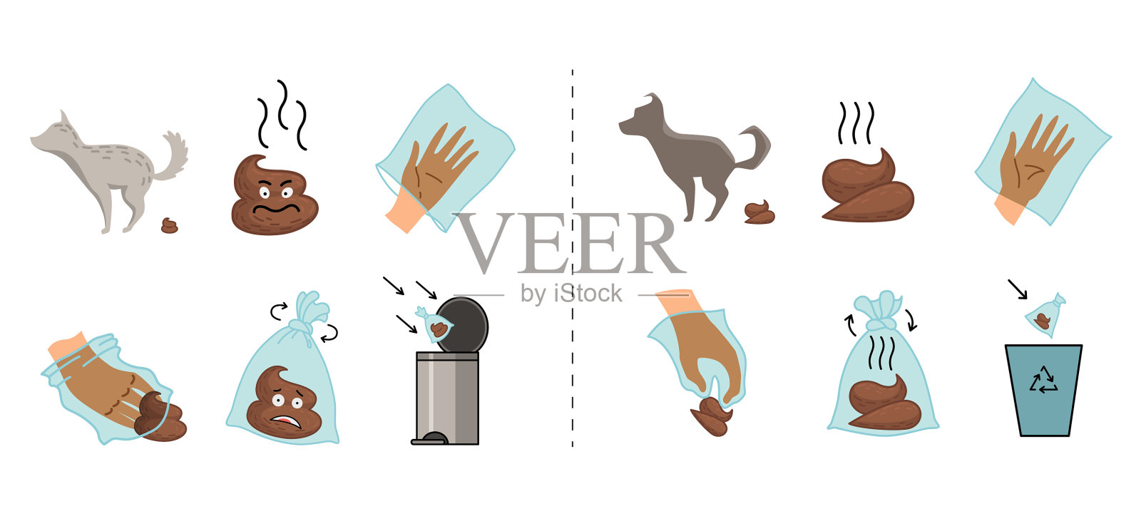狗屎清理步骤信息图表集拾取插画图片素材