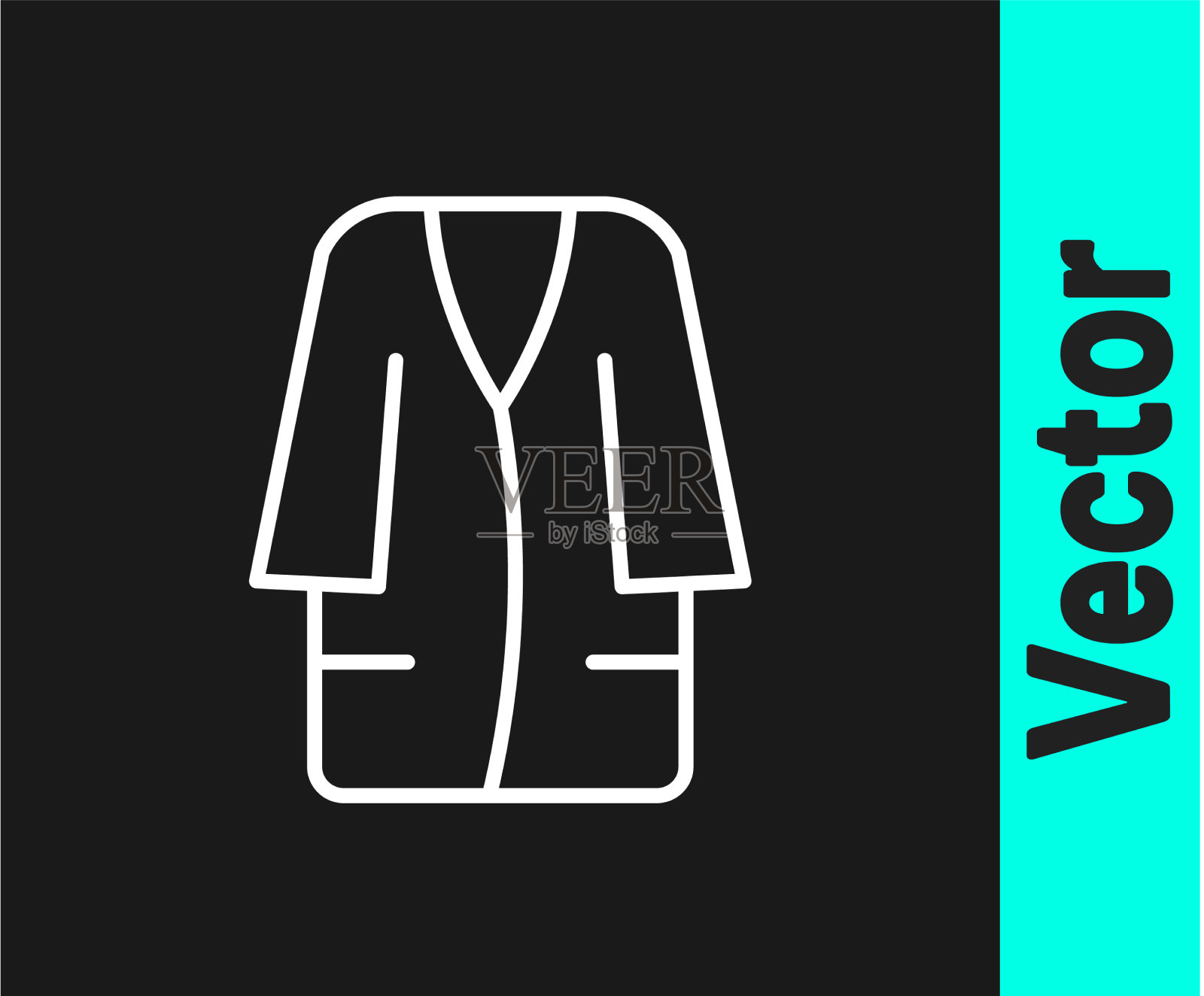 白线浴袍图标孤立在黑色插画图片素材