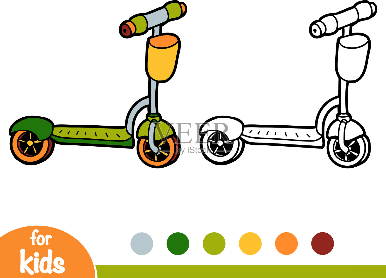 涂色书踢滑板车插画图片素材