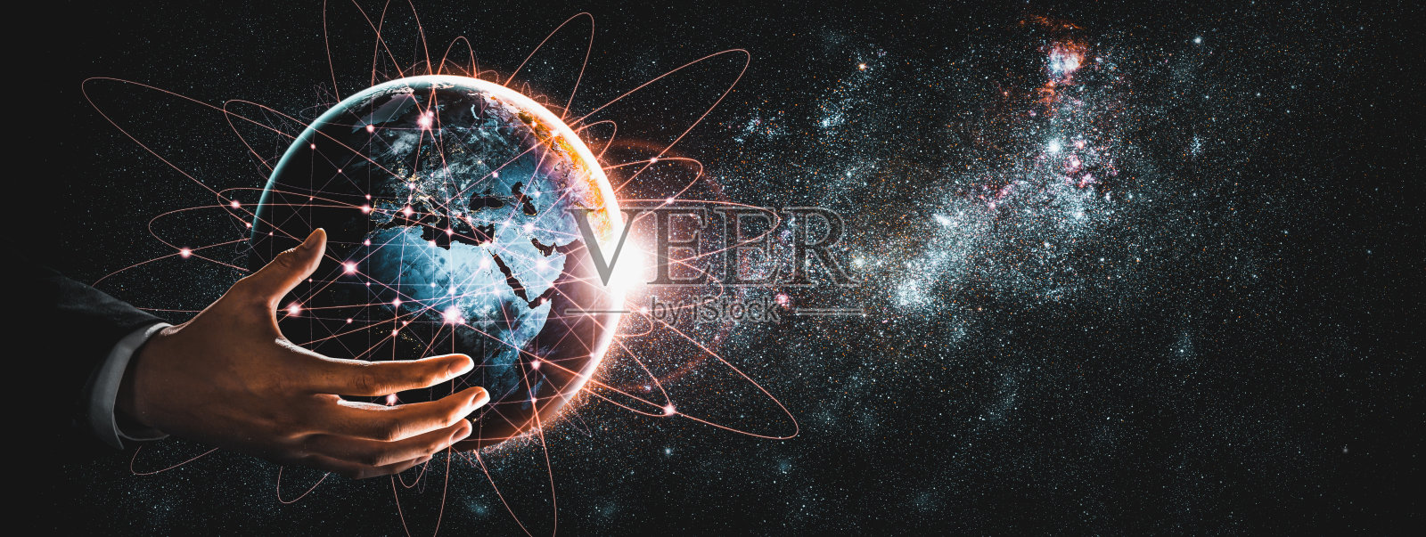 覆盖地球的全球网络连接,以创新感知为纽带照片摄影图片