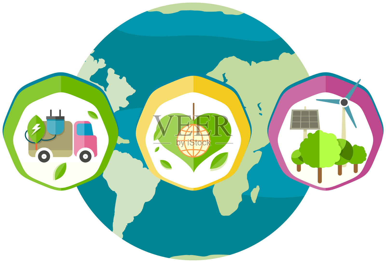 防止生态问题的方法。发电,为汽车使用环保能源插画图片素材