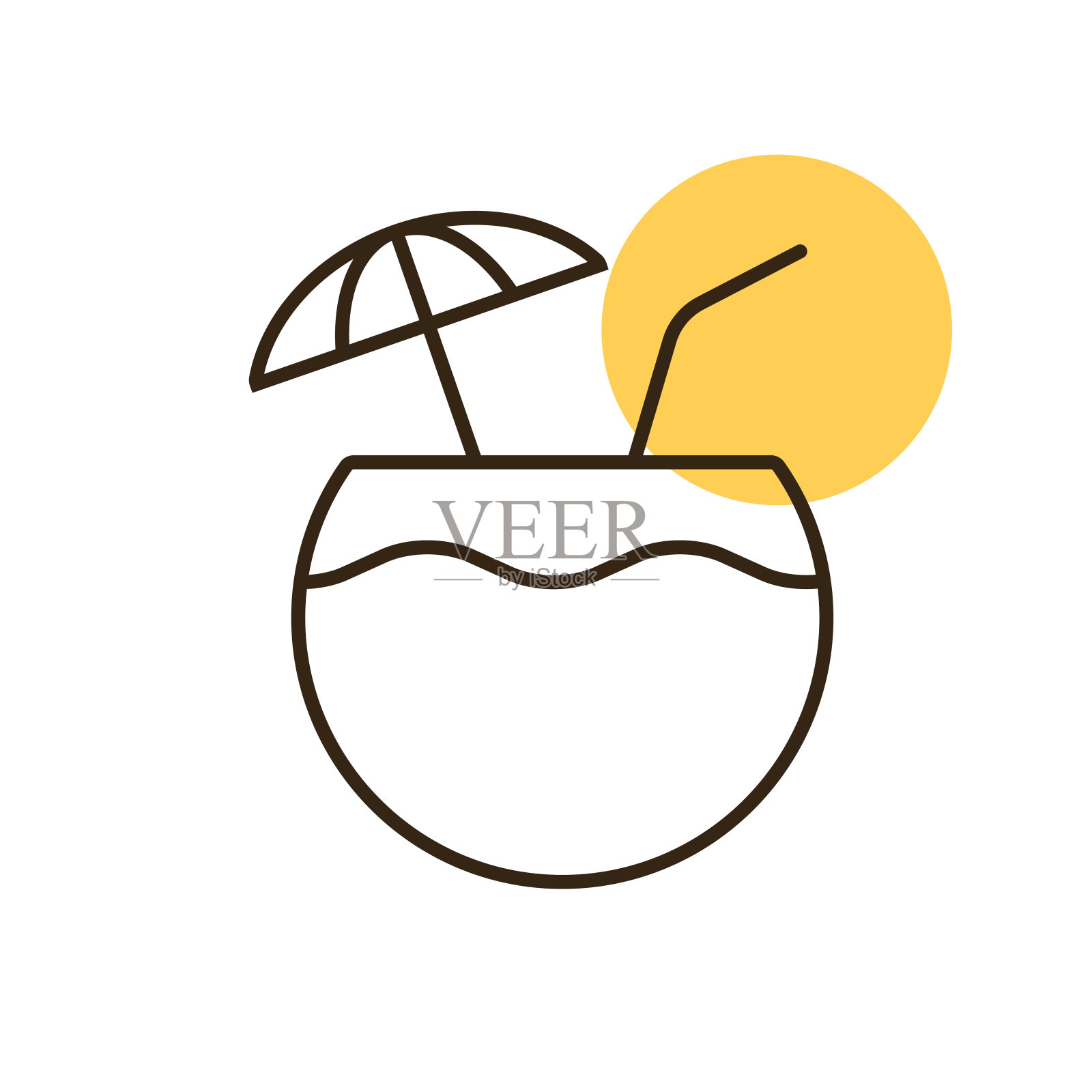椰子鸡尾酒饮料矢量图标。夏天的迹象插画图片素材