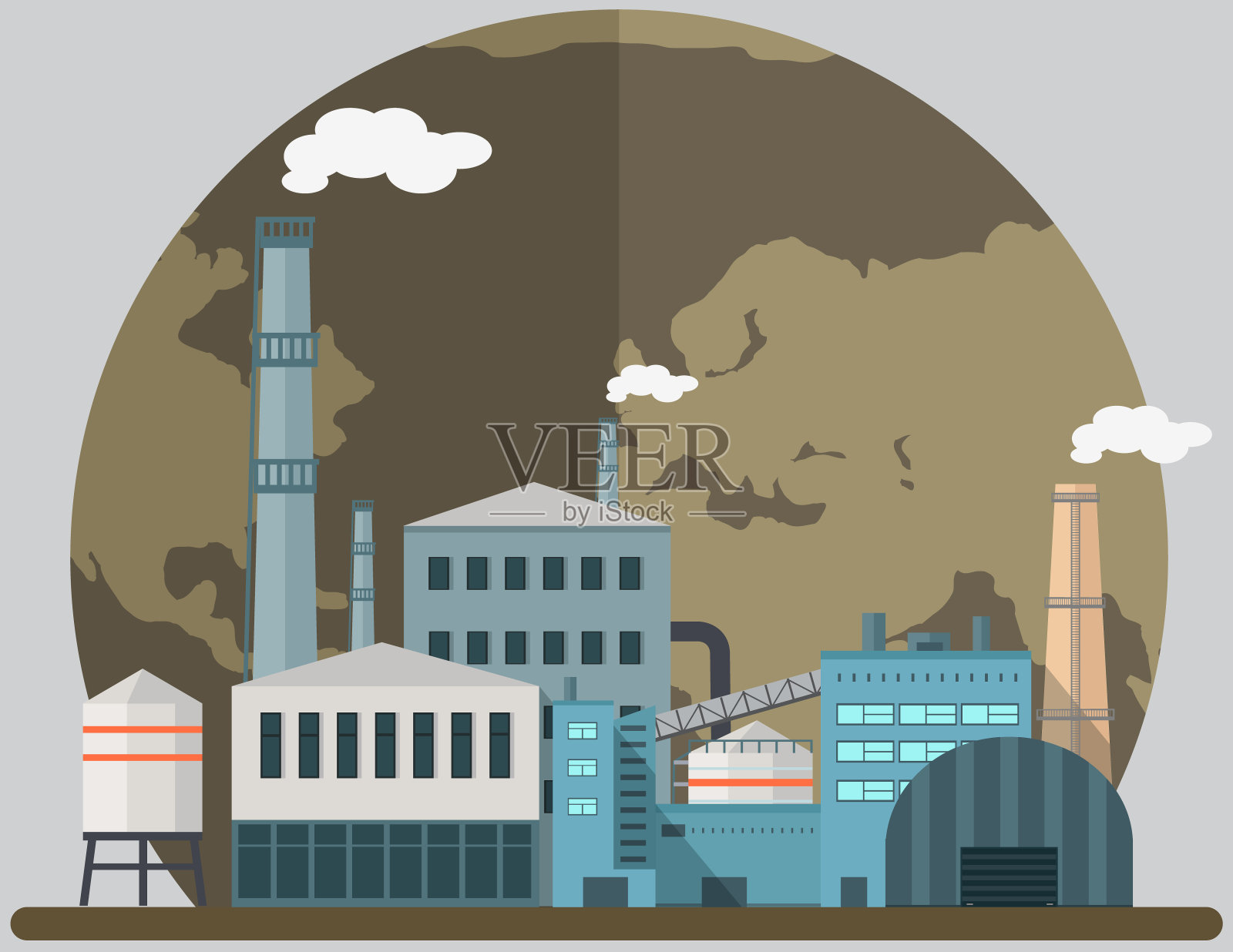 大型工业建筑对大气状态有不利影响。植物破坏地球插画图片素材