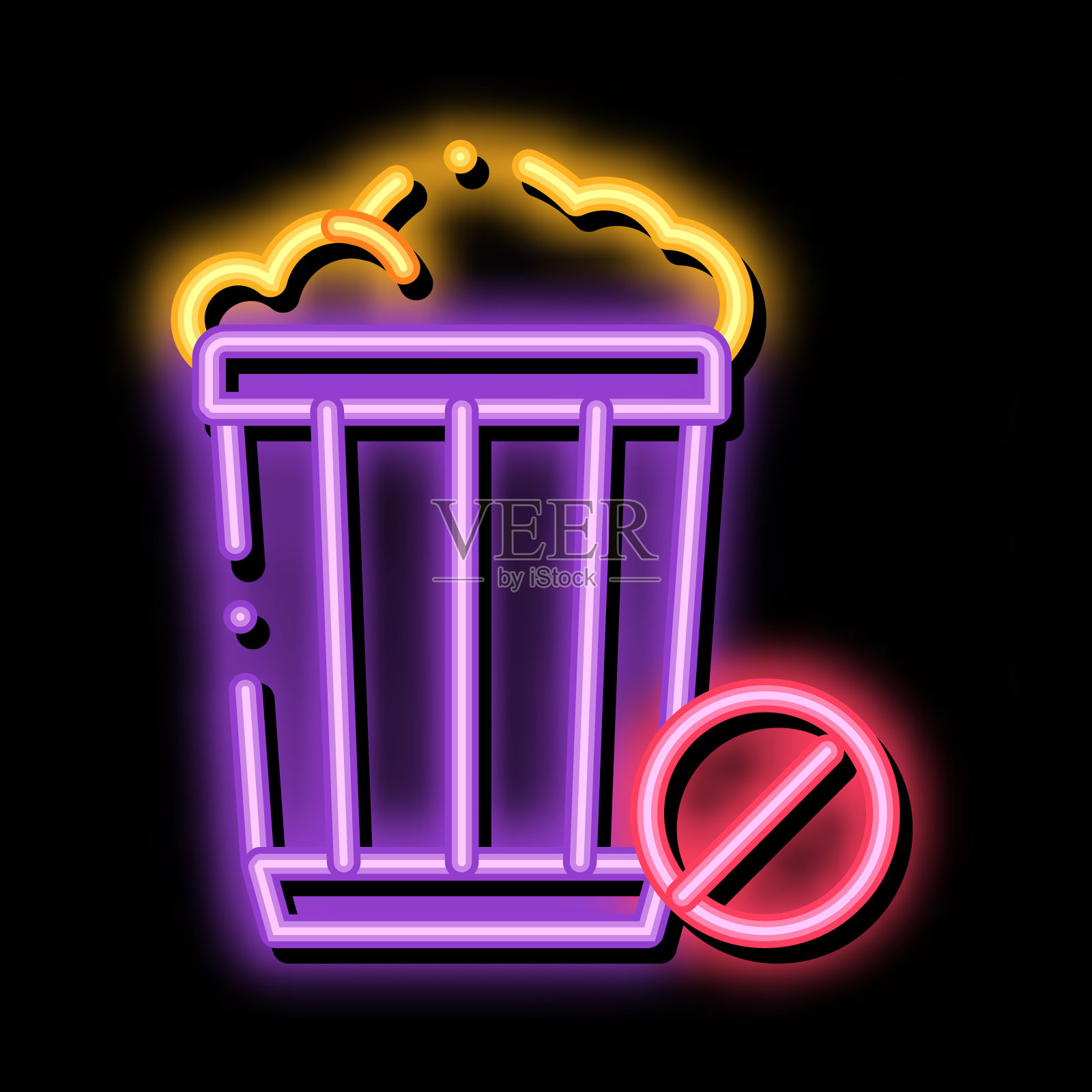 垃圾桶霓虹灯图标插图插画图片素材