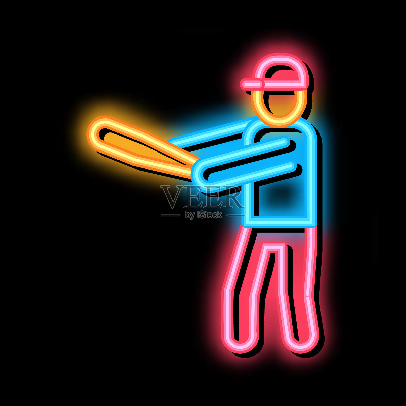 棒球玩家霓虹辉光图标插图插画图片素材