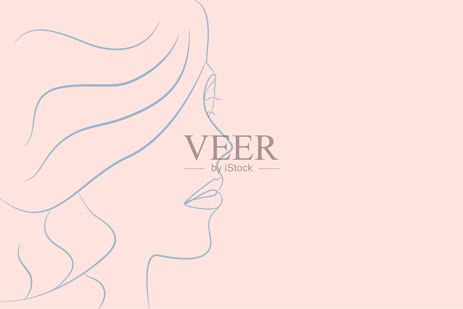 一幅女性侧面的线性肖像插画图片素材