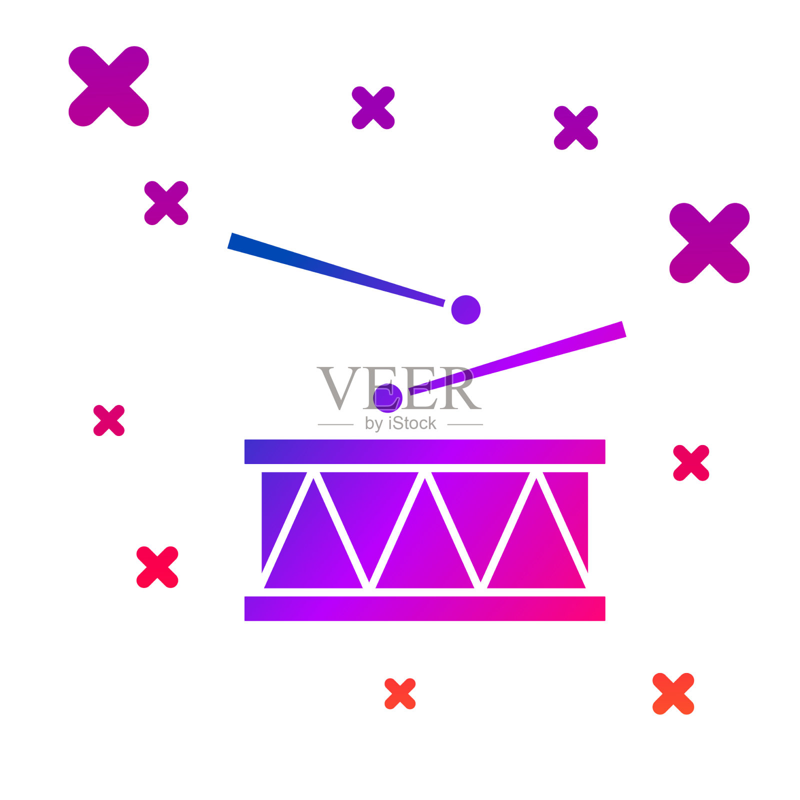 彩色鼓与鼓棒图标孤立在白色插画图片素材