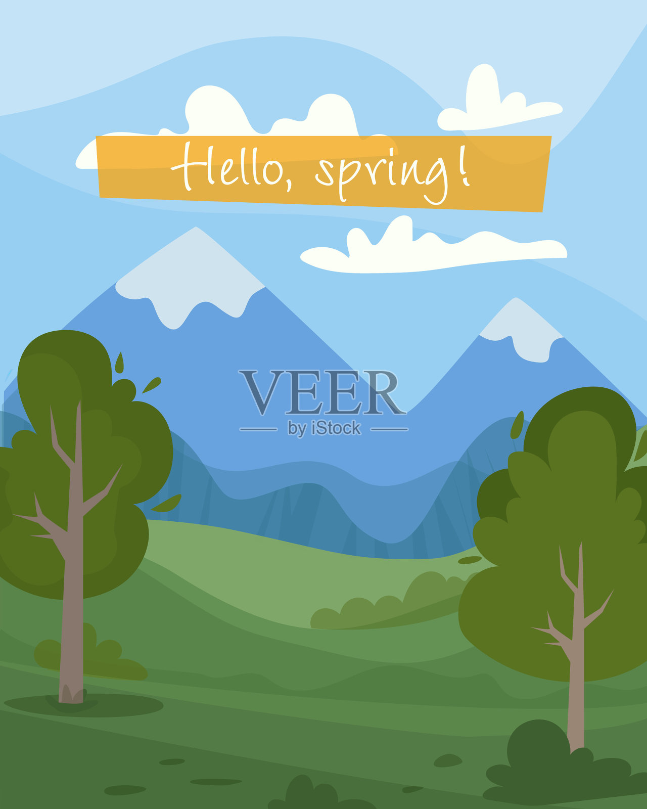 春天的自然景观背景与田野插画图片素材