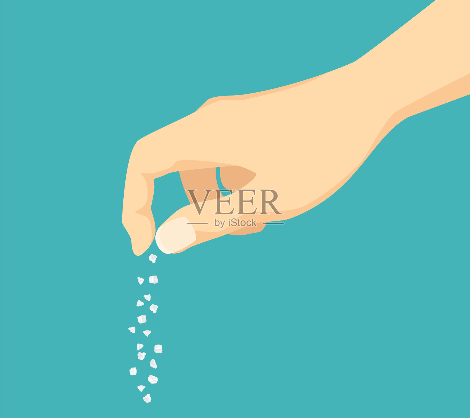 手盐的食物。撮盐。矢量插图在卡通平面风格。撒上香料。插画图片素材