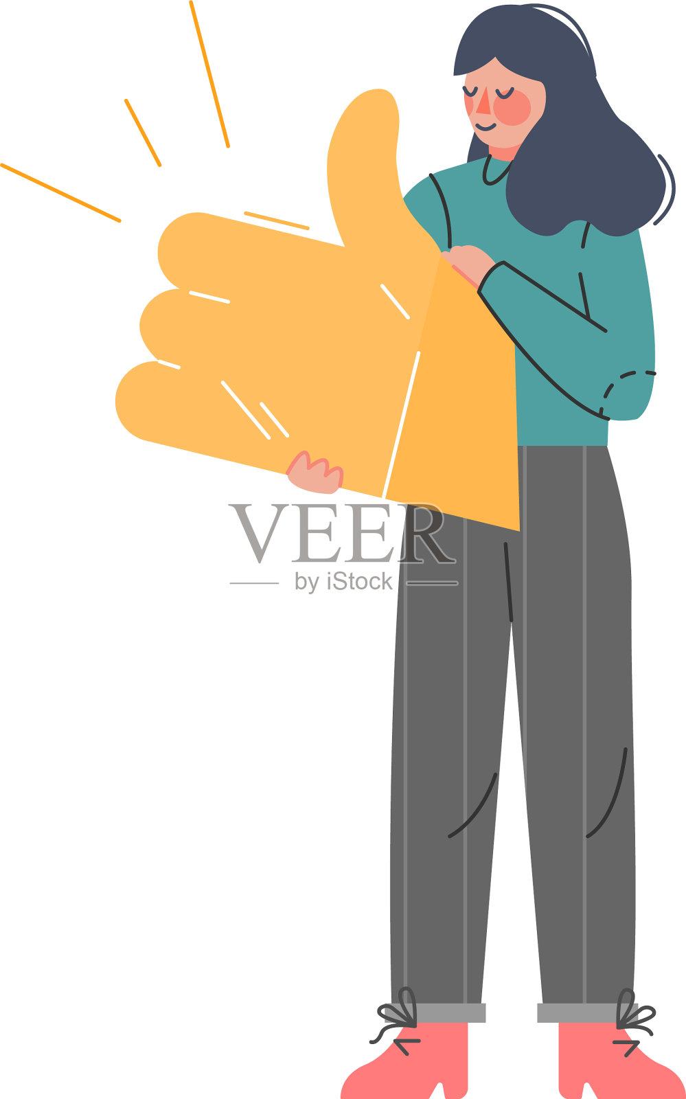 女孩手里拿着拇指向上的标志,女性设计元素图片