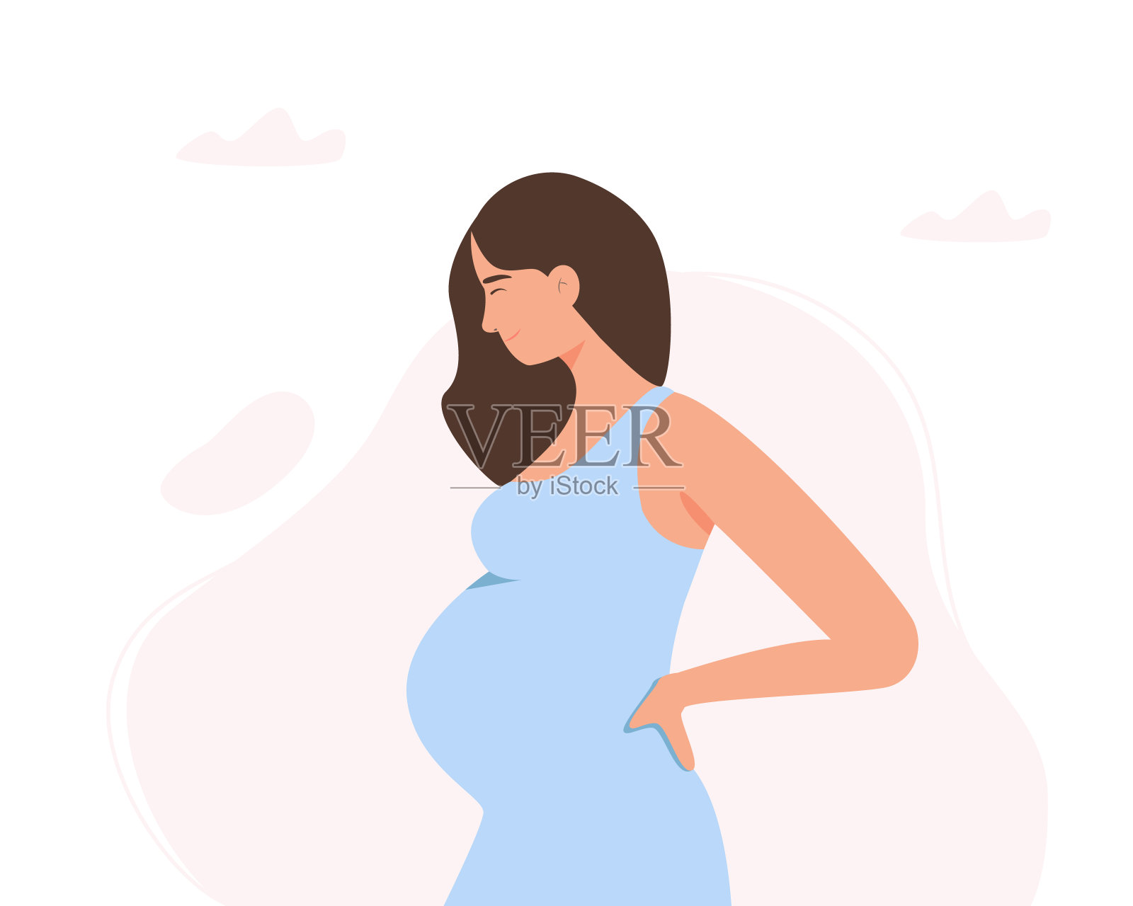 快乐的孕妇概念,医疗保健,孕产,怀孕。卡通扁平风格矢量插画插画图片素材