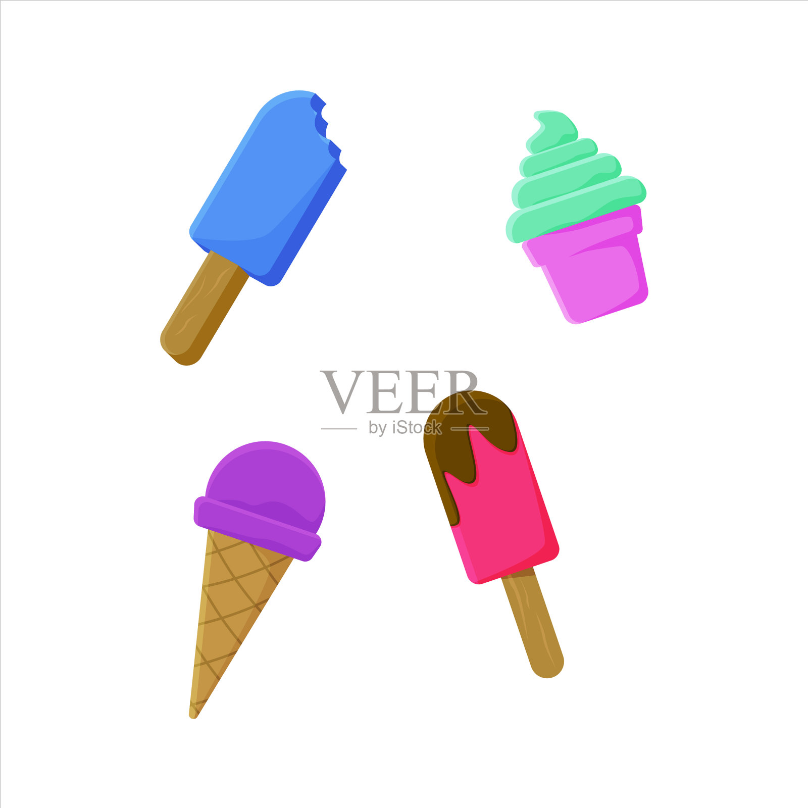 可爱的冰淇淋在孤立的白色图标素材