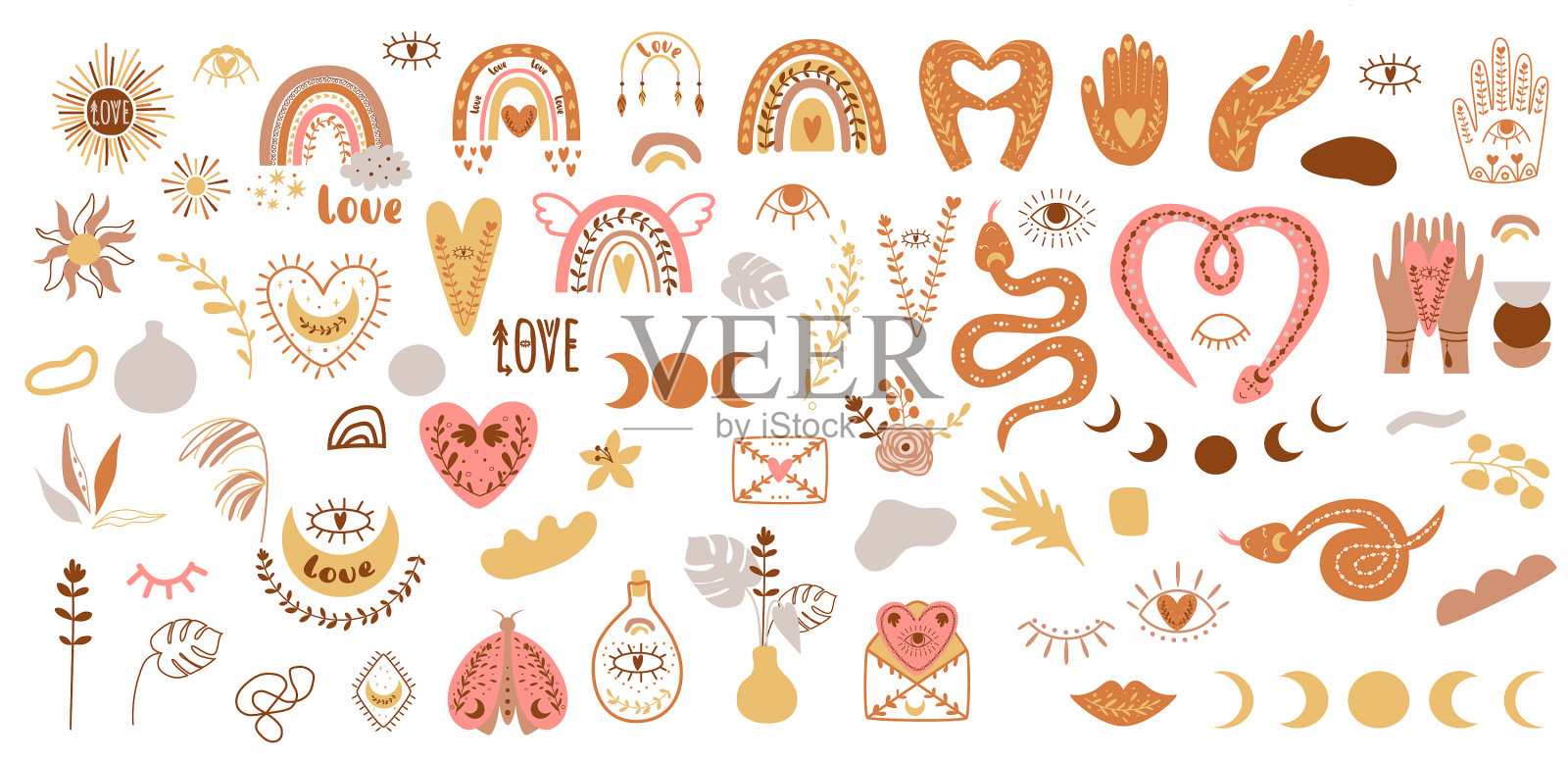 波西米亚元素集合波西米亚集合波西米亚裁剪插画图片素材