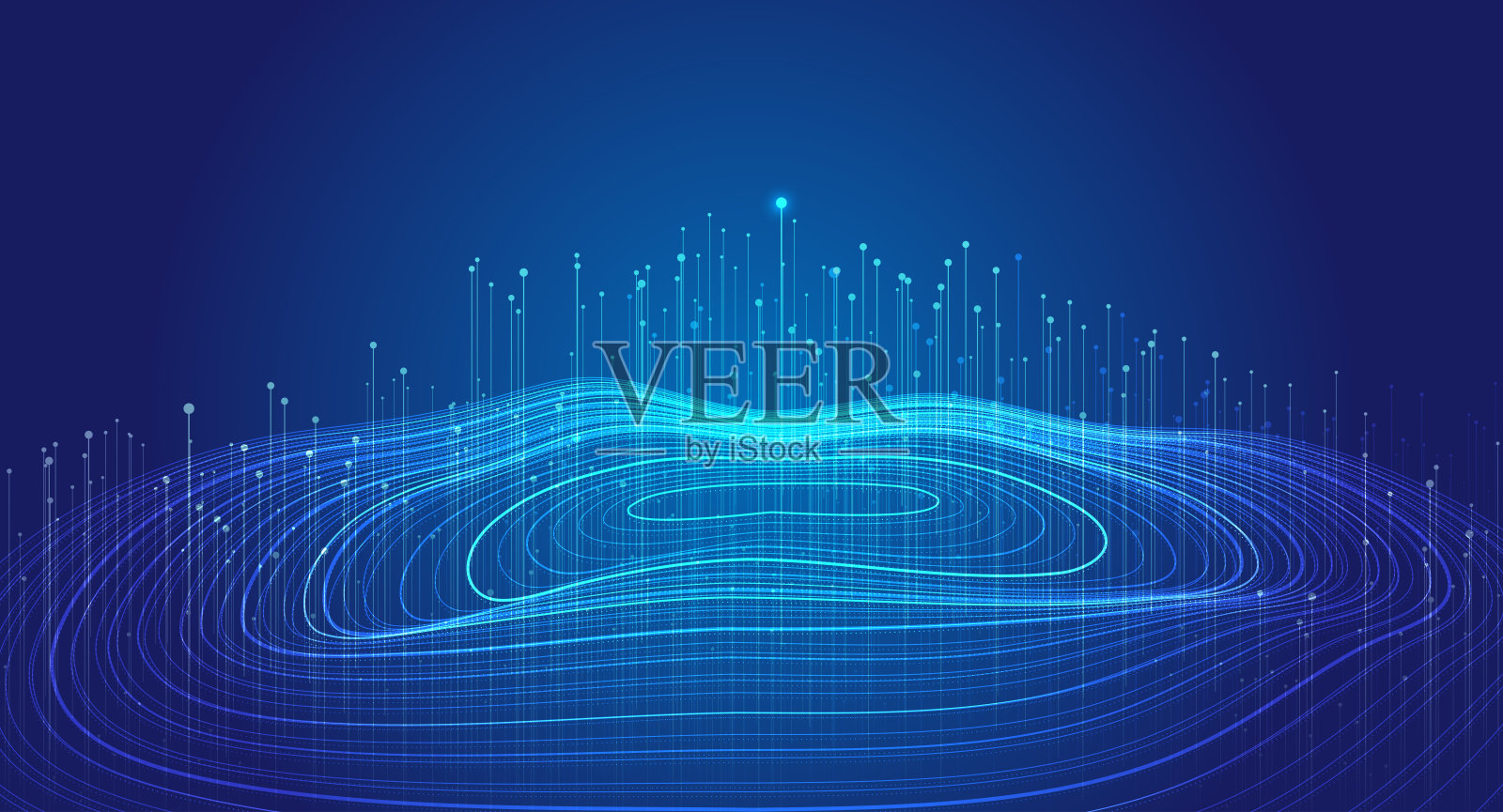 波形点线具有向上上升的射线互联网大数据背景插画图片素材