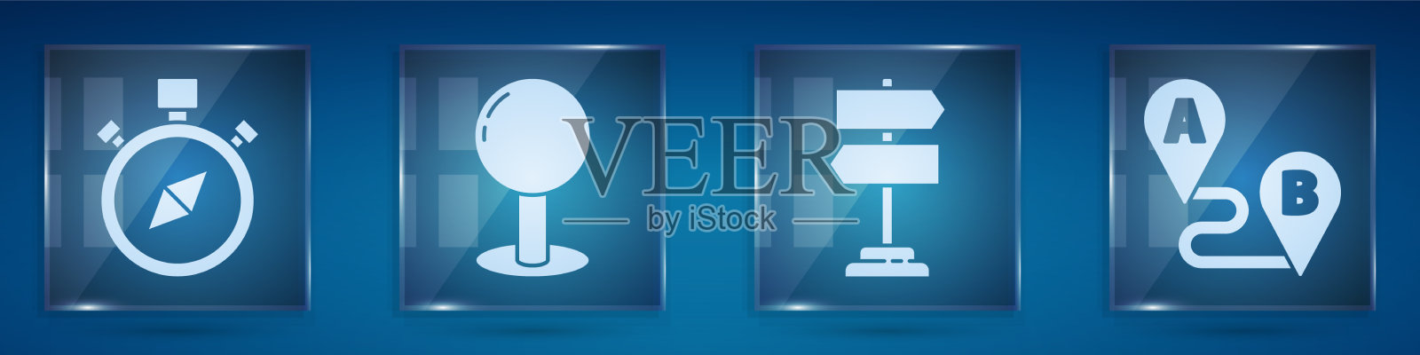 设置指南针、推针、道路交通标志和路线图标素材