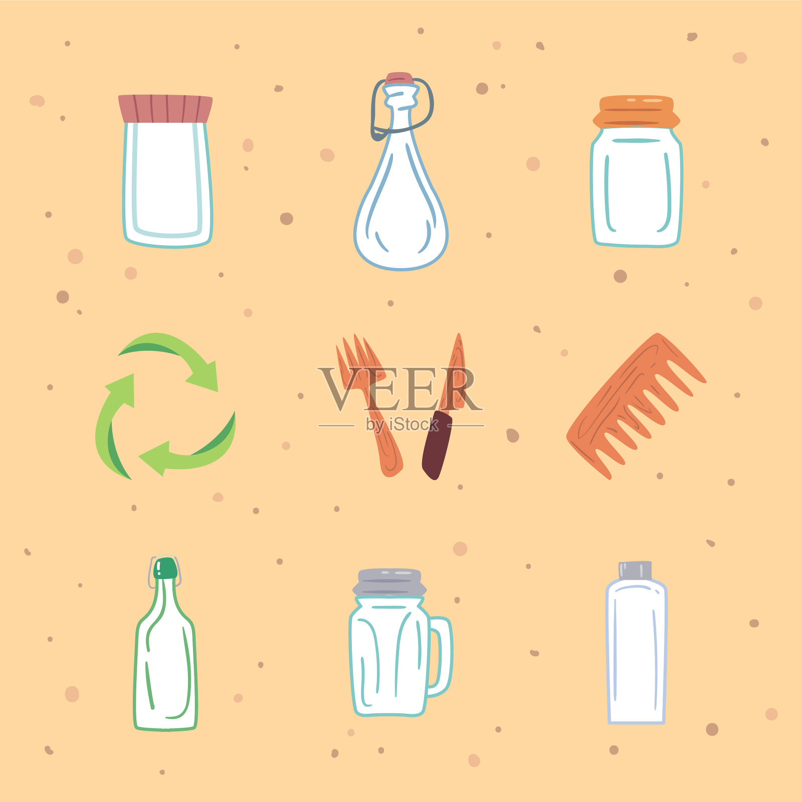 节约地球零浪费和生态图标设置图标素材