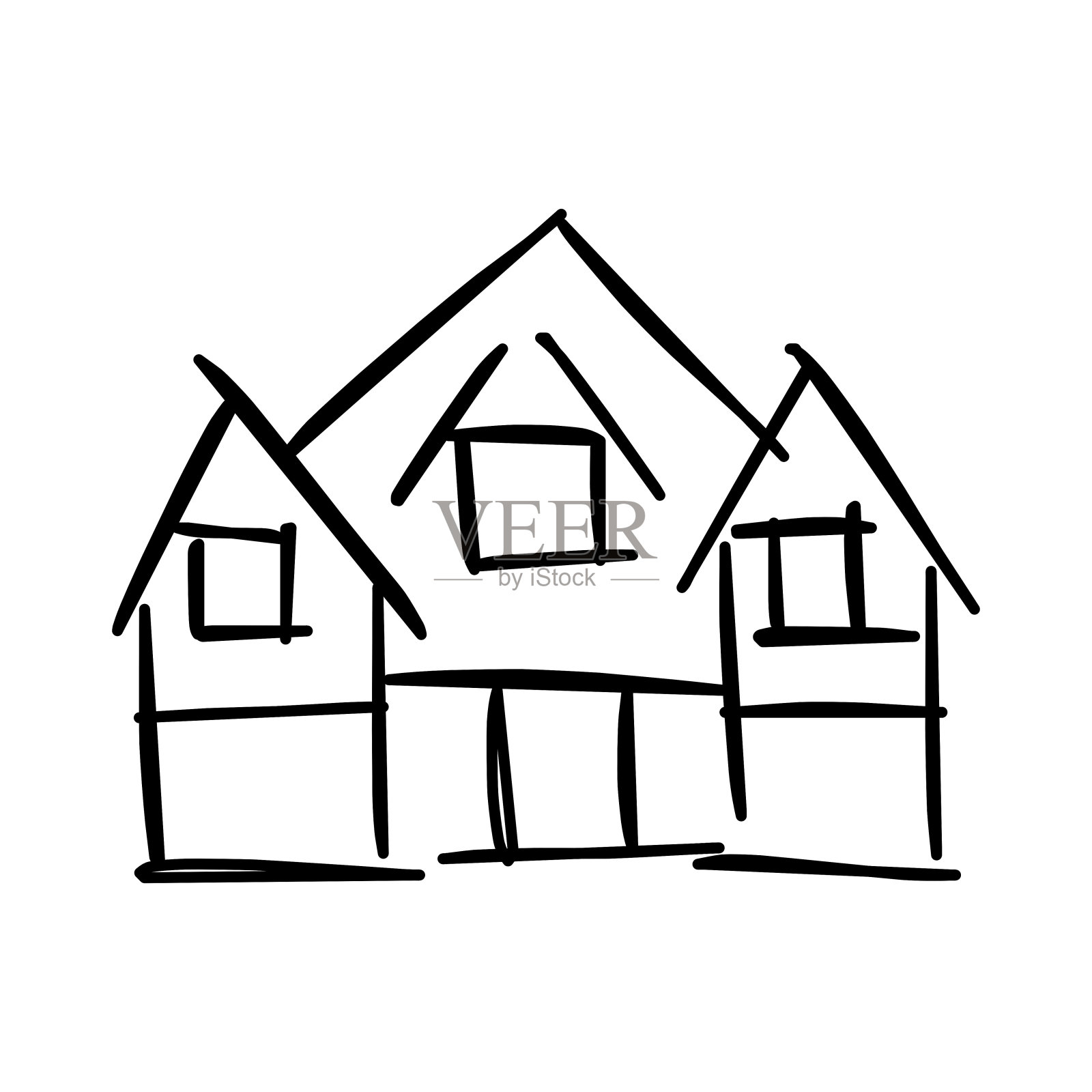 粗糙线条艺术的房子图标,简单,黑色25设计元素图片