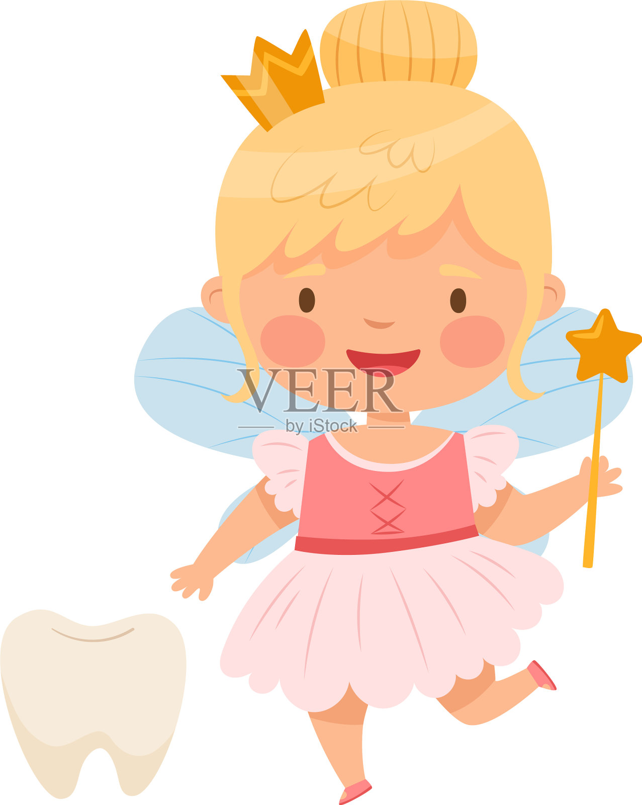 长着翅膀的牙仙和第一个牙仙插画图片素材