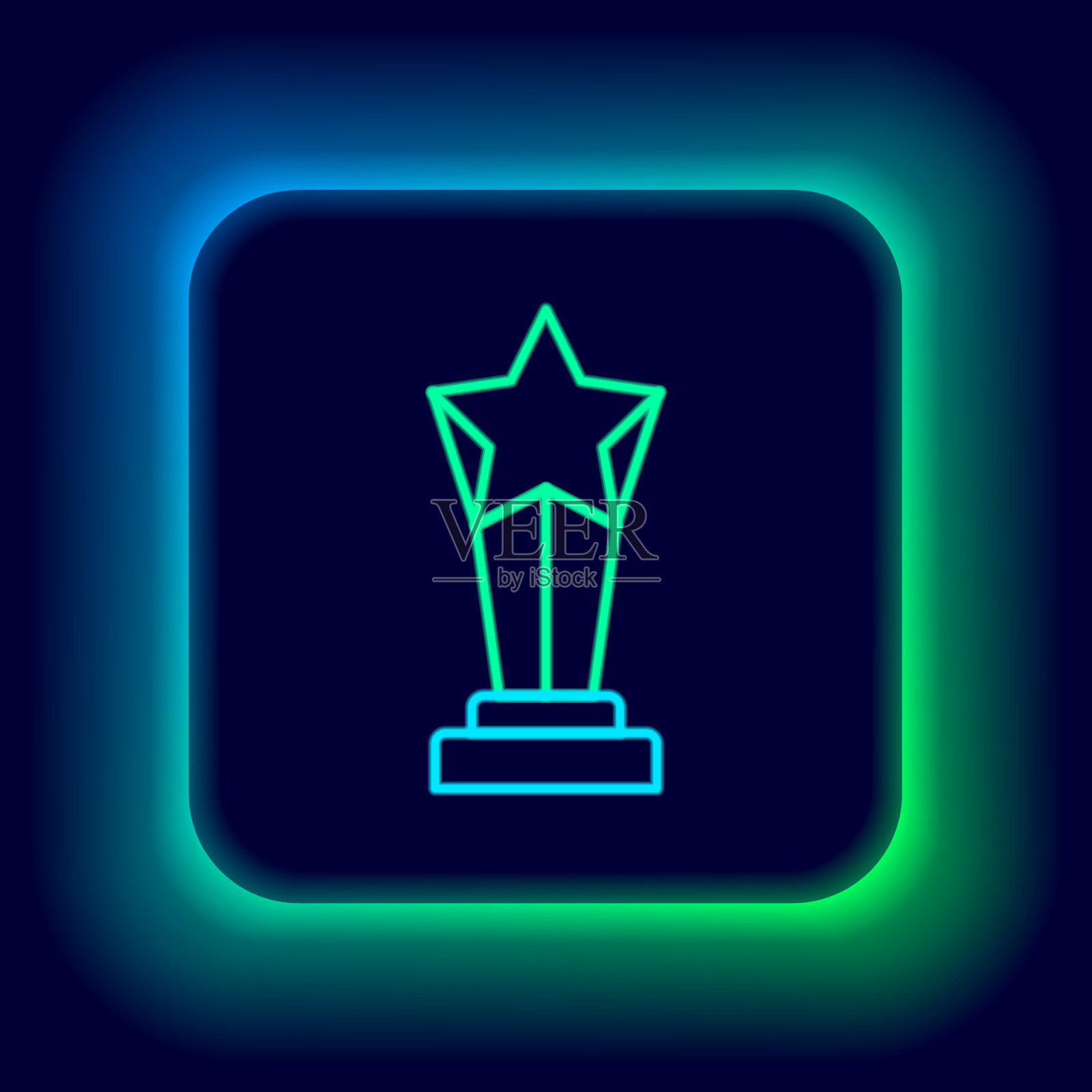 发光的霓虹灯线奖杯图标孤立在黑色图标素材