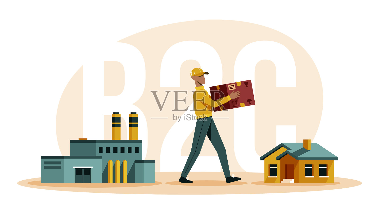 企业对消费者b2c处于扁平状态插画图片素材