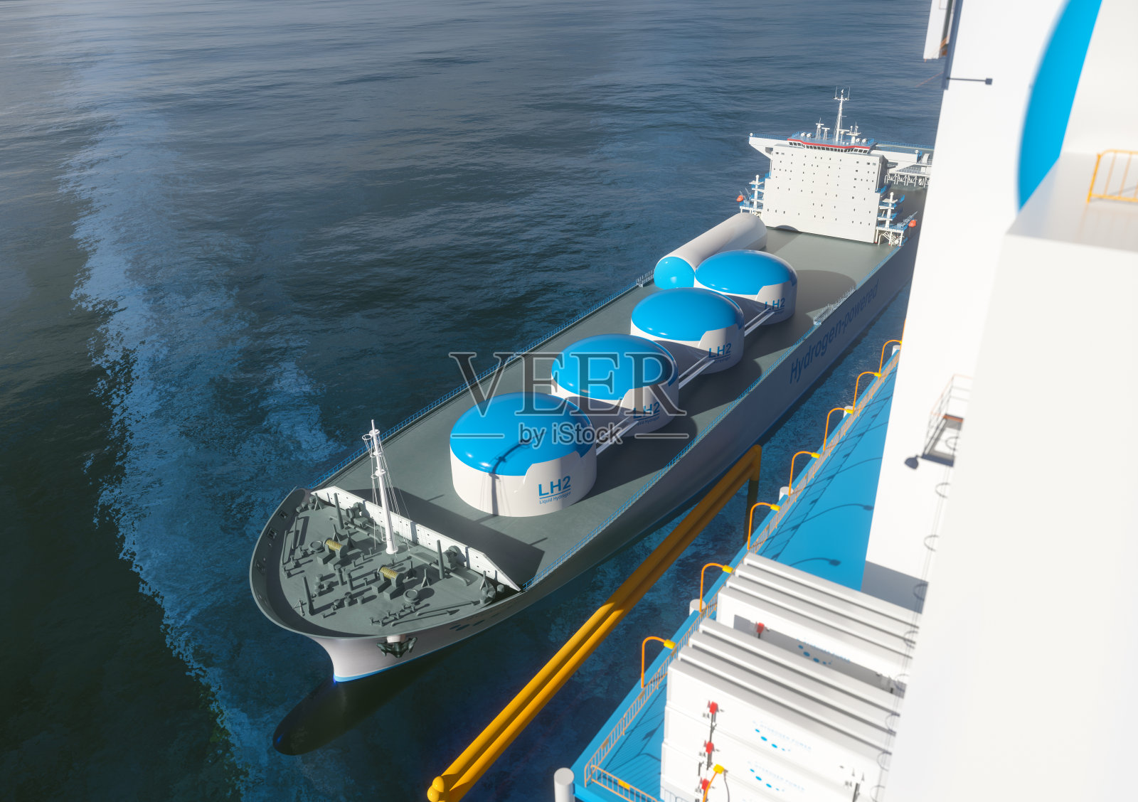 船用液氢可再生能源-集装箱船舶清洁海运用LH2氢气,低温气体用复合低温箱照片摄影图片