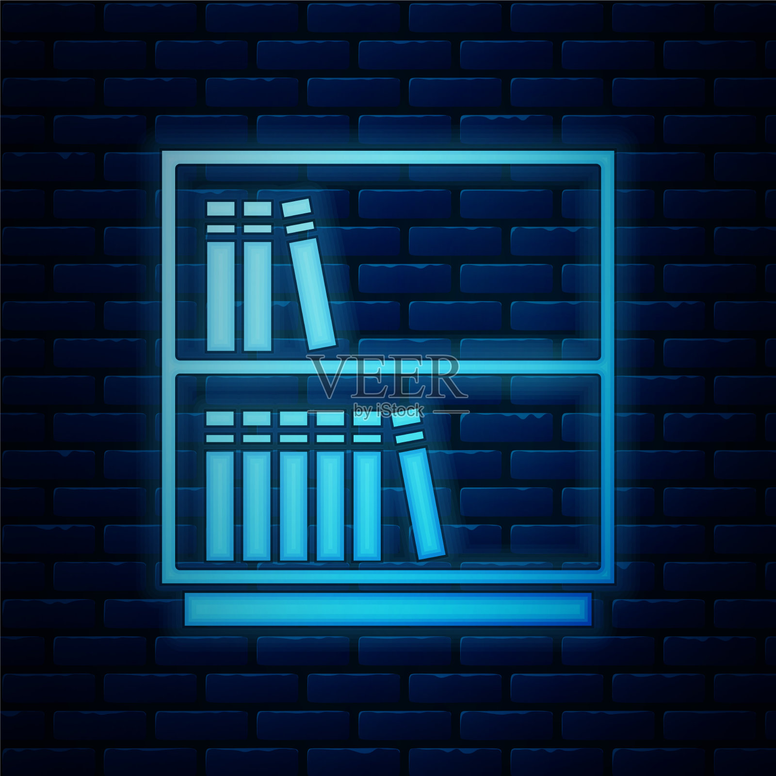 发光的霓虹灯图书馆书架图标孤立插画图片素材