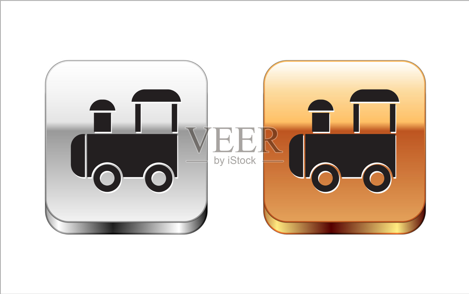 黑色玩具火车图标孤立在白色背景图标素材