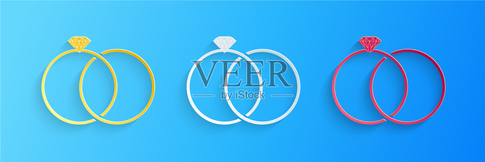 剪纸结婚戒指图标孤立在蓝色插画图片素材