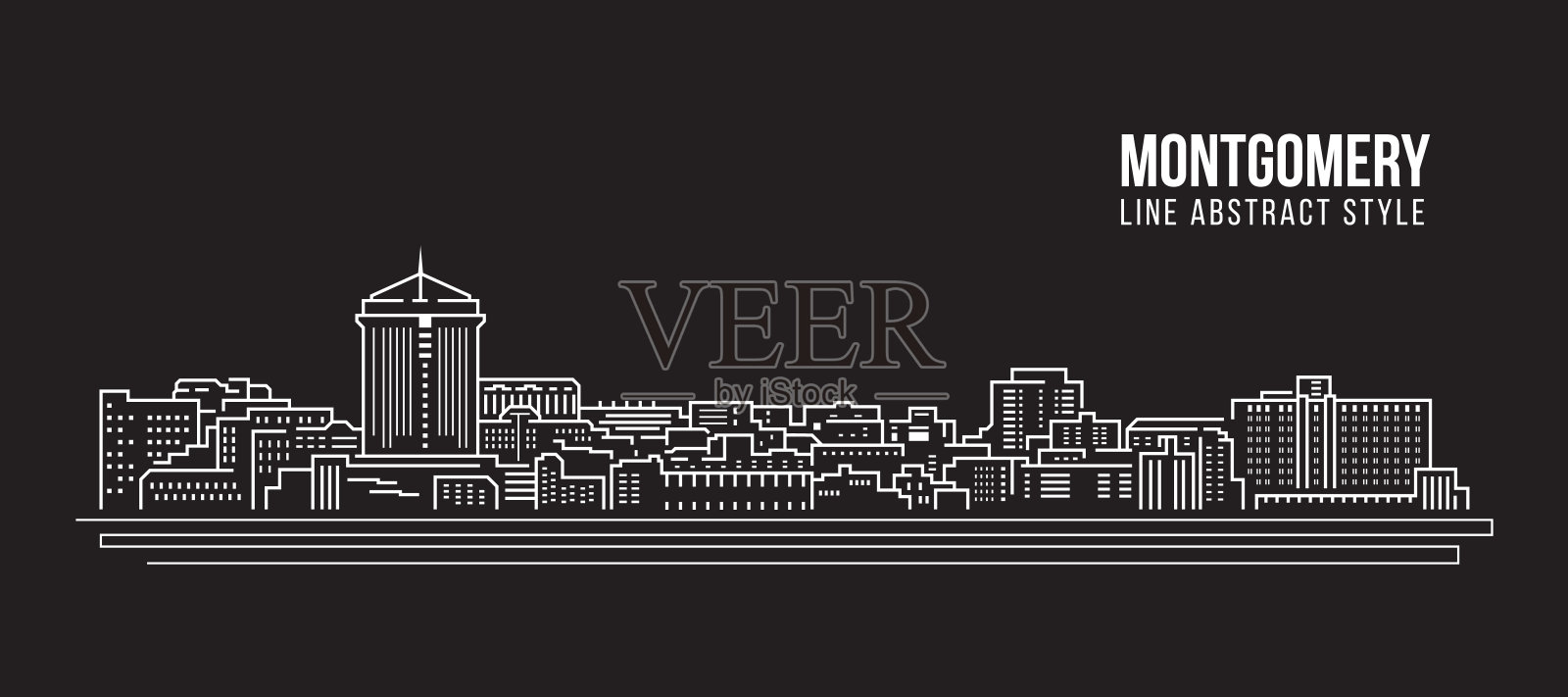 城市景观建筑线条艺术矢量插图设计-蒙哥马利市插画图片素材