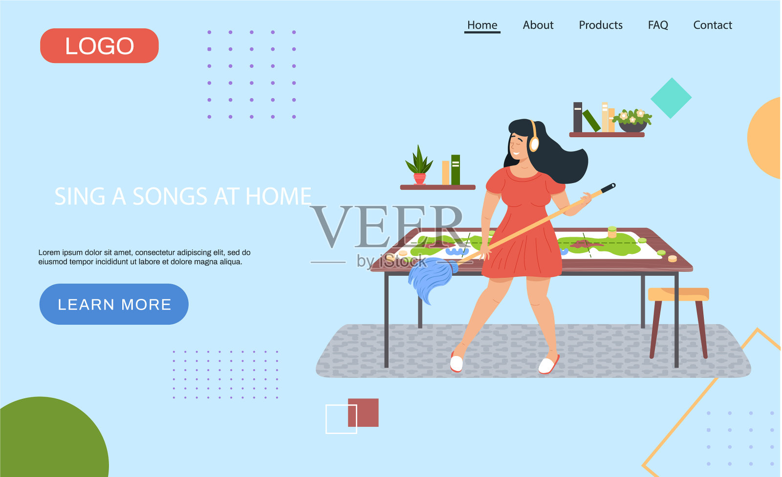音乐家想象吉他在背景板上插画图片素材