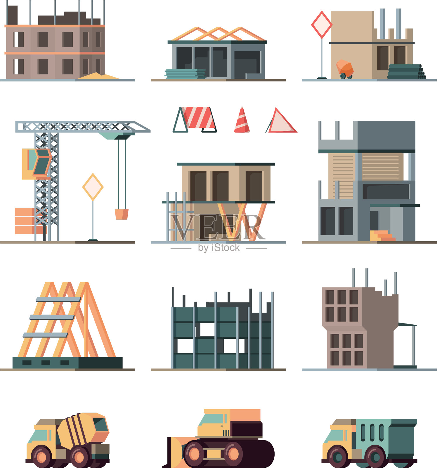 建筑工程复杂,建筑商造大插画图片素材