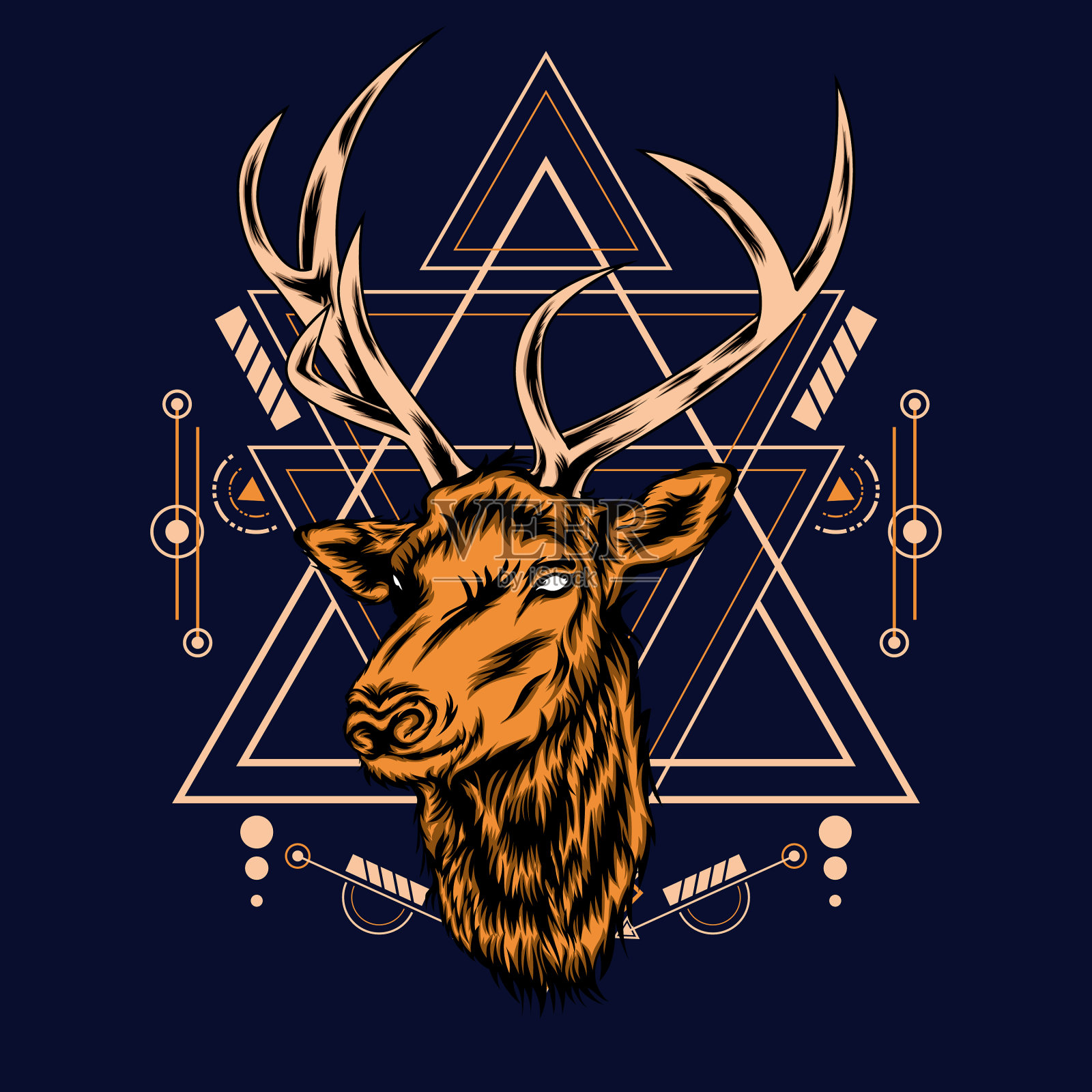 鹿头带有神圣的几何图案插画图片素材