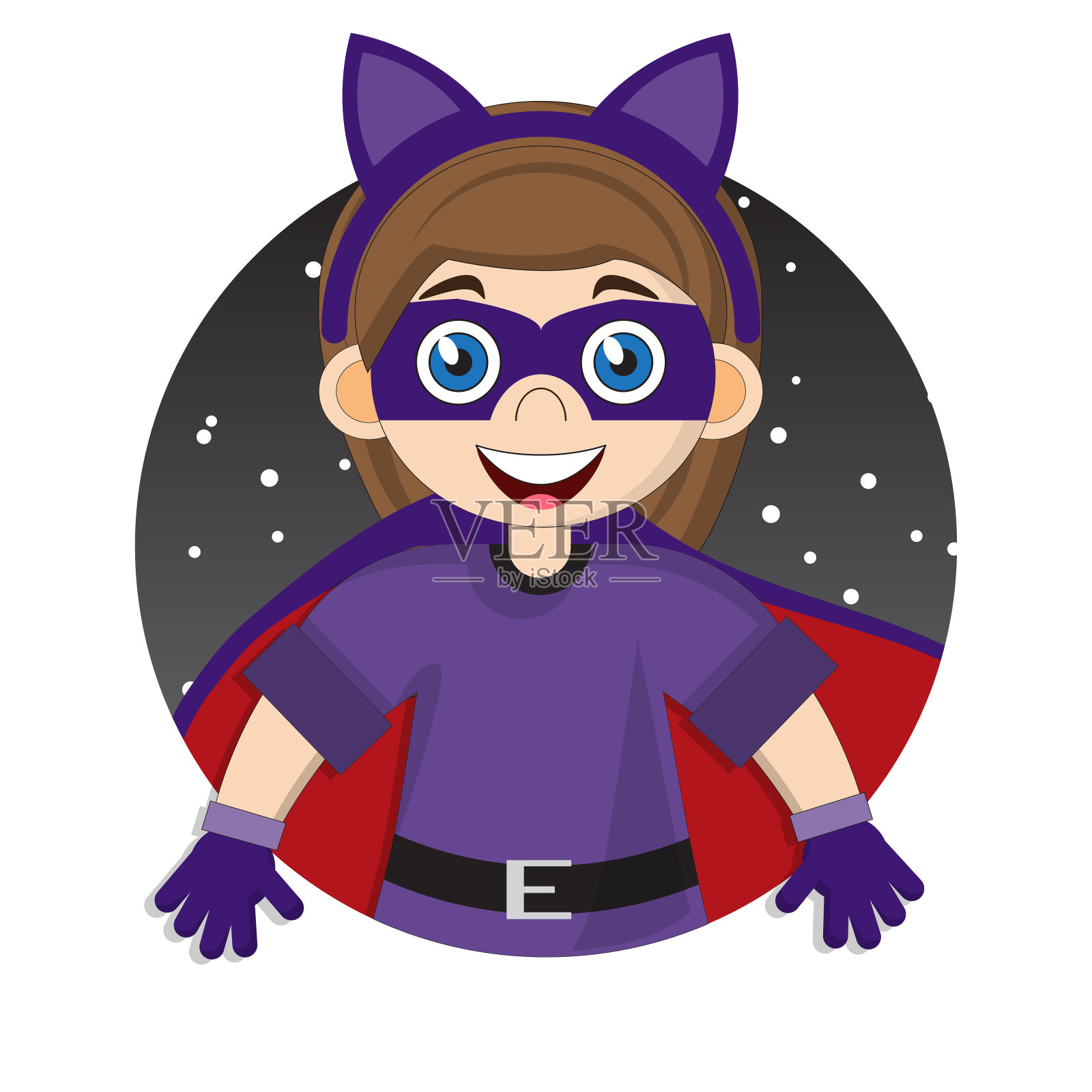 一个穿着母猫服装的可爱女孩。插画图片素材