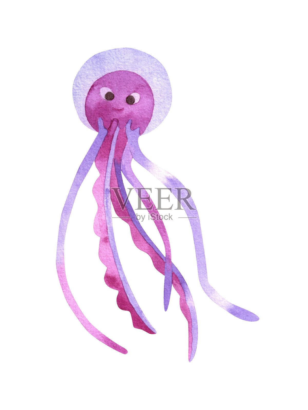 可爱的水彩水母。手绘海洋动物的孩子孤立在白色的背景插画图片素材
