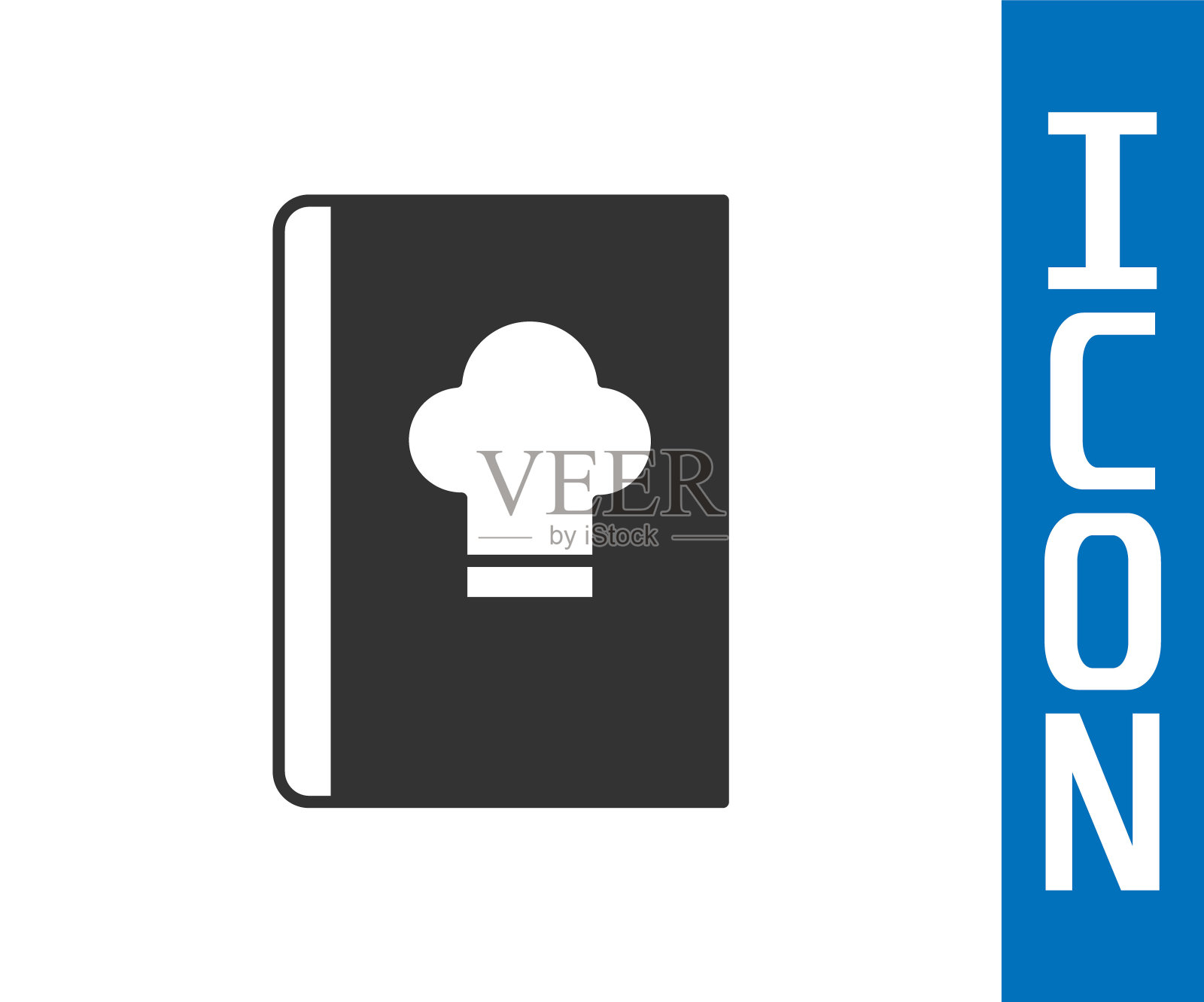 灰色食谱图标孤立在白色背景。烹饪书图标。菜谱的书。叉子和刀的图标。餐具的象征。向量插画图片素材