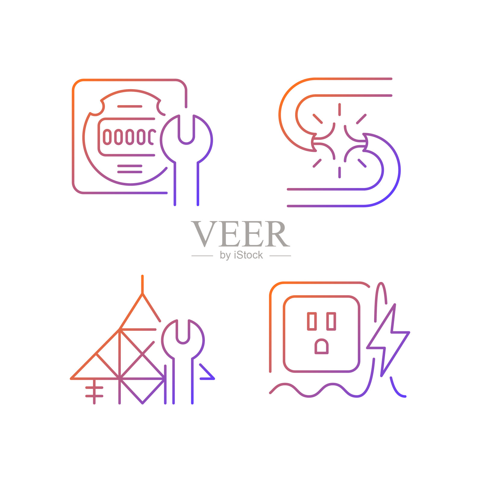 电工服务梯度线性向量图标集图标素材