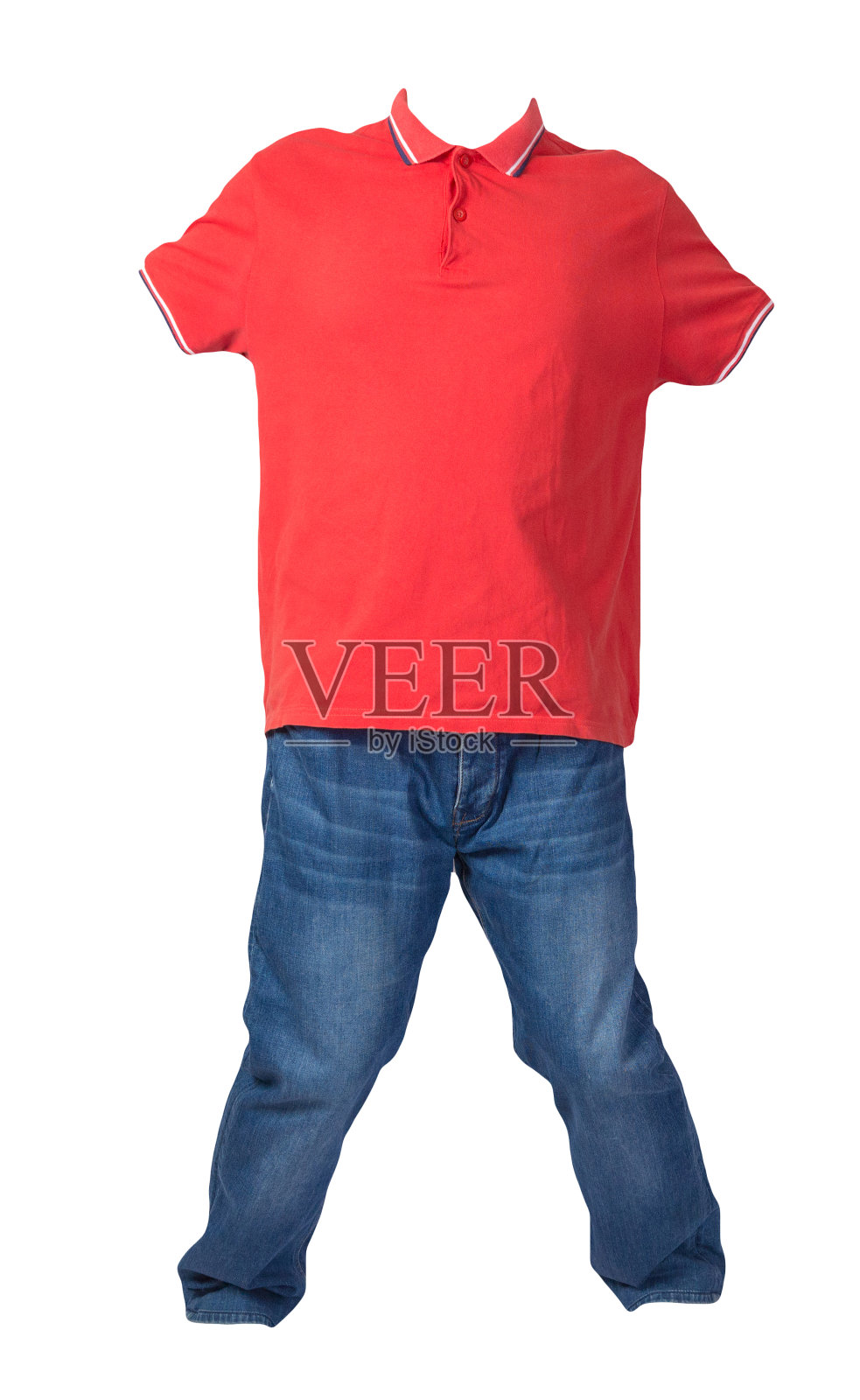 男子t恤和牛仔裤孤立在白色背景。休闲装照片摄影图片