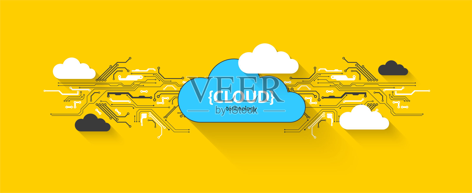 云存储技术。综合数字网络概念背景。插画图片素材