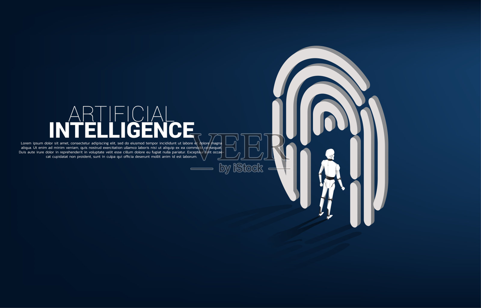 机器人站在手指扫描图标。插画图片素材