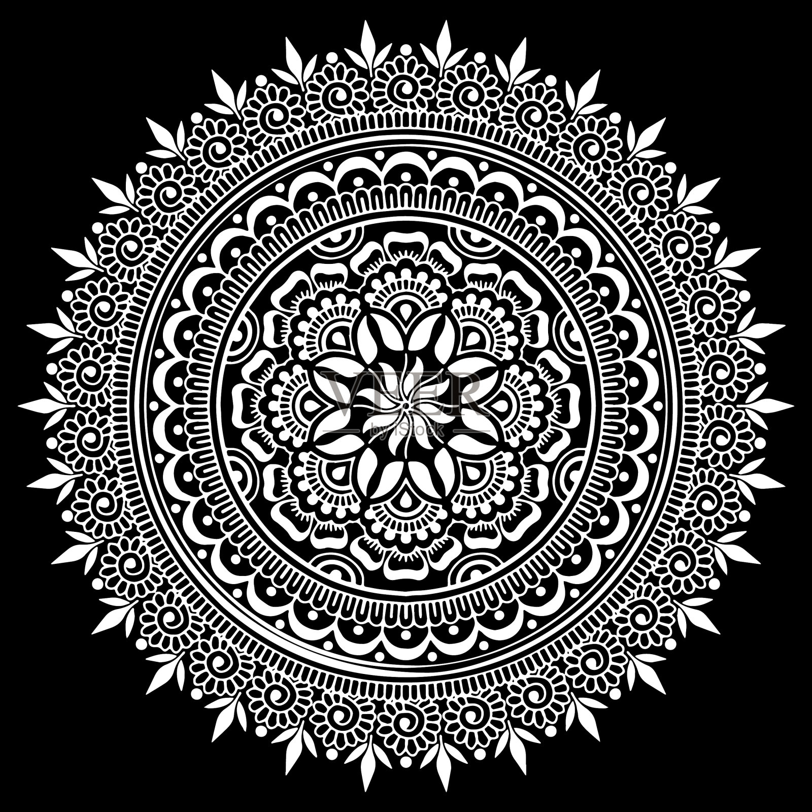 曼荼罗图案白色涂鸦素描插画图片素材