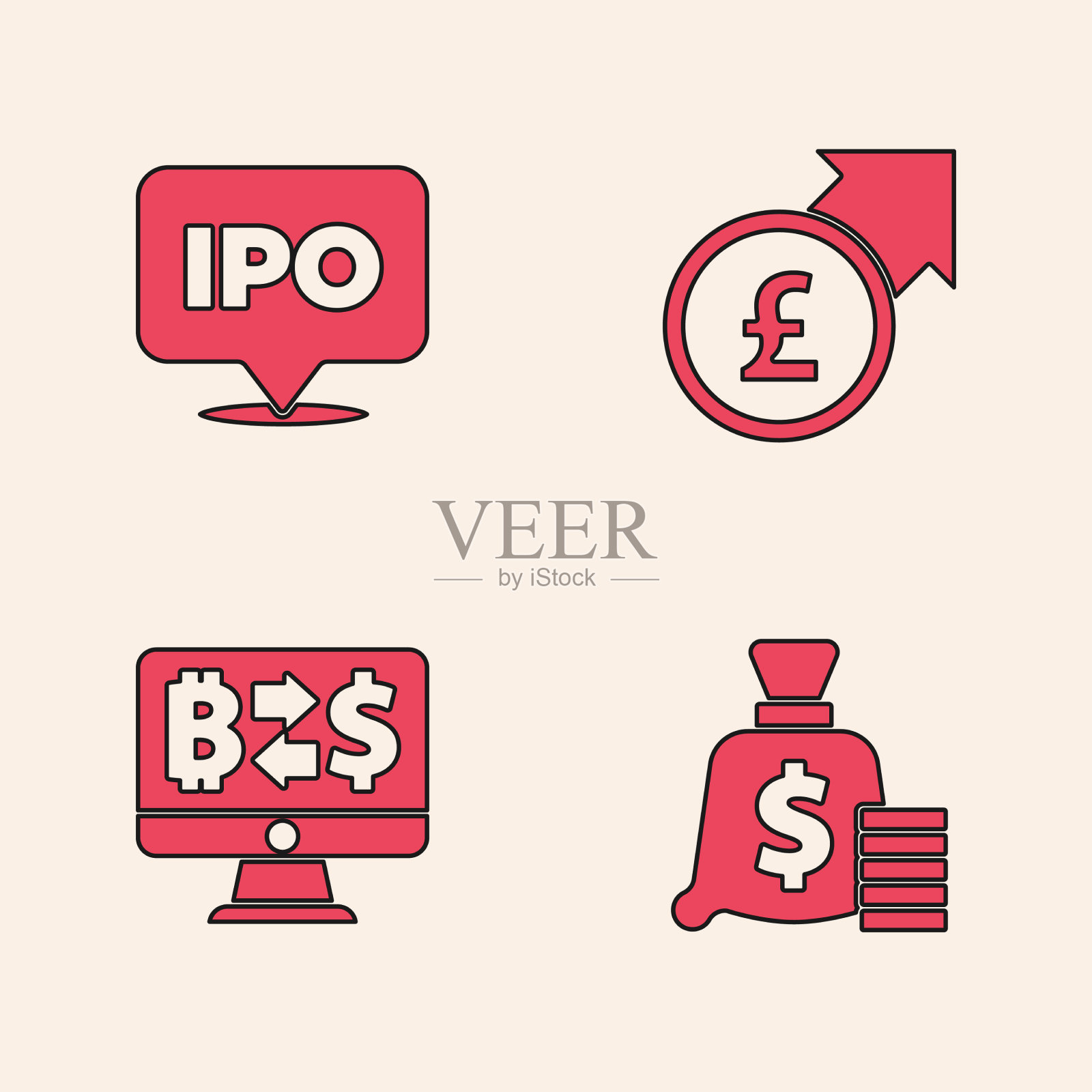 设钱袋ipo融资增长和磅和图标素材