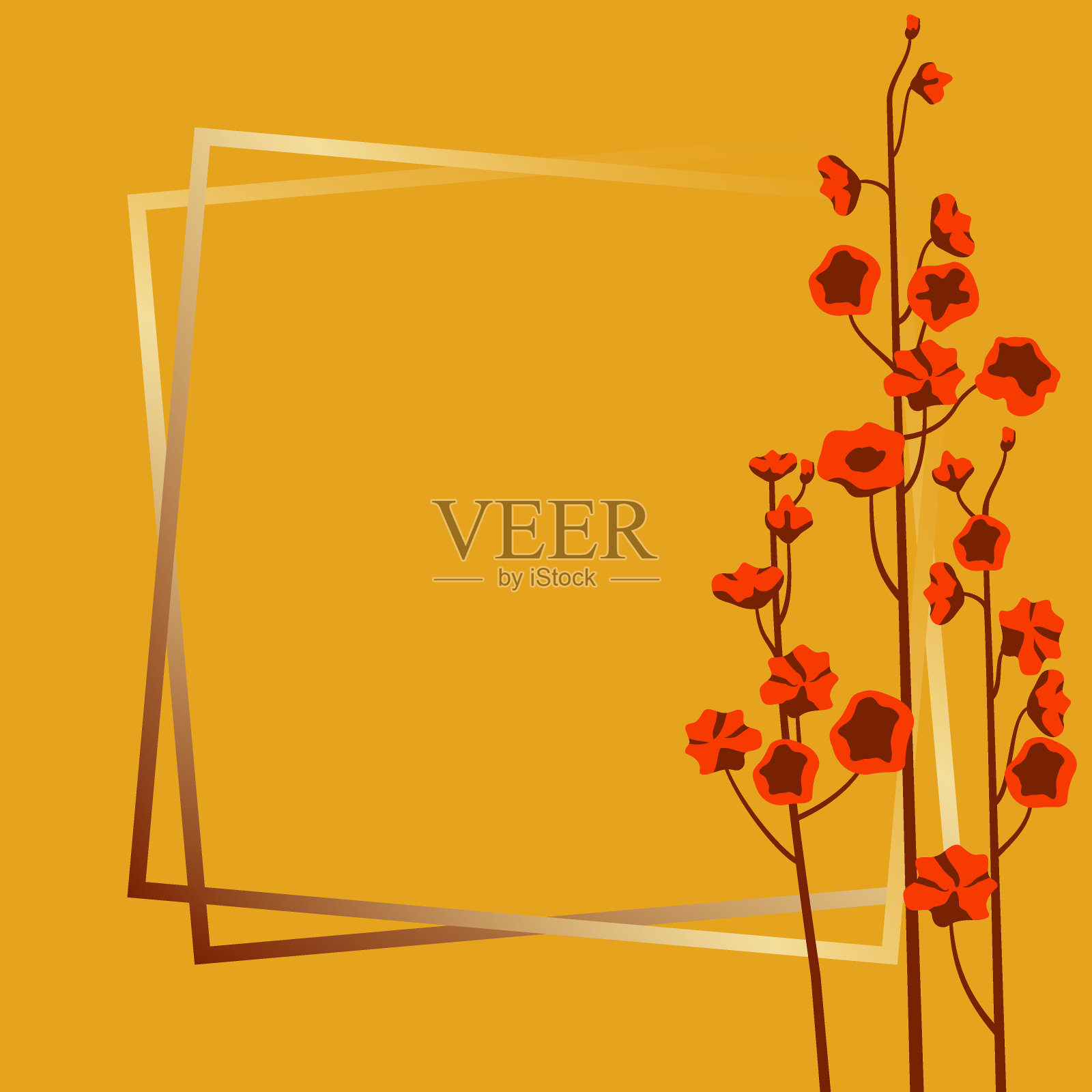 框架装饰有红色的野花插画图片素材