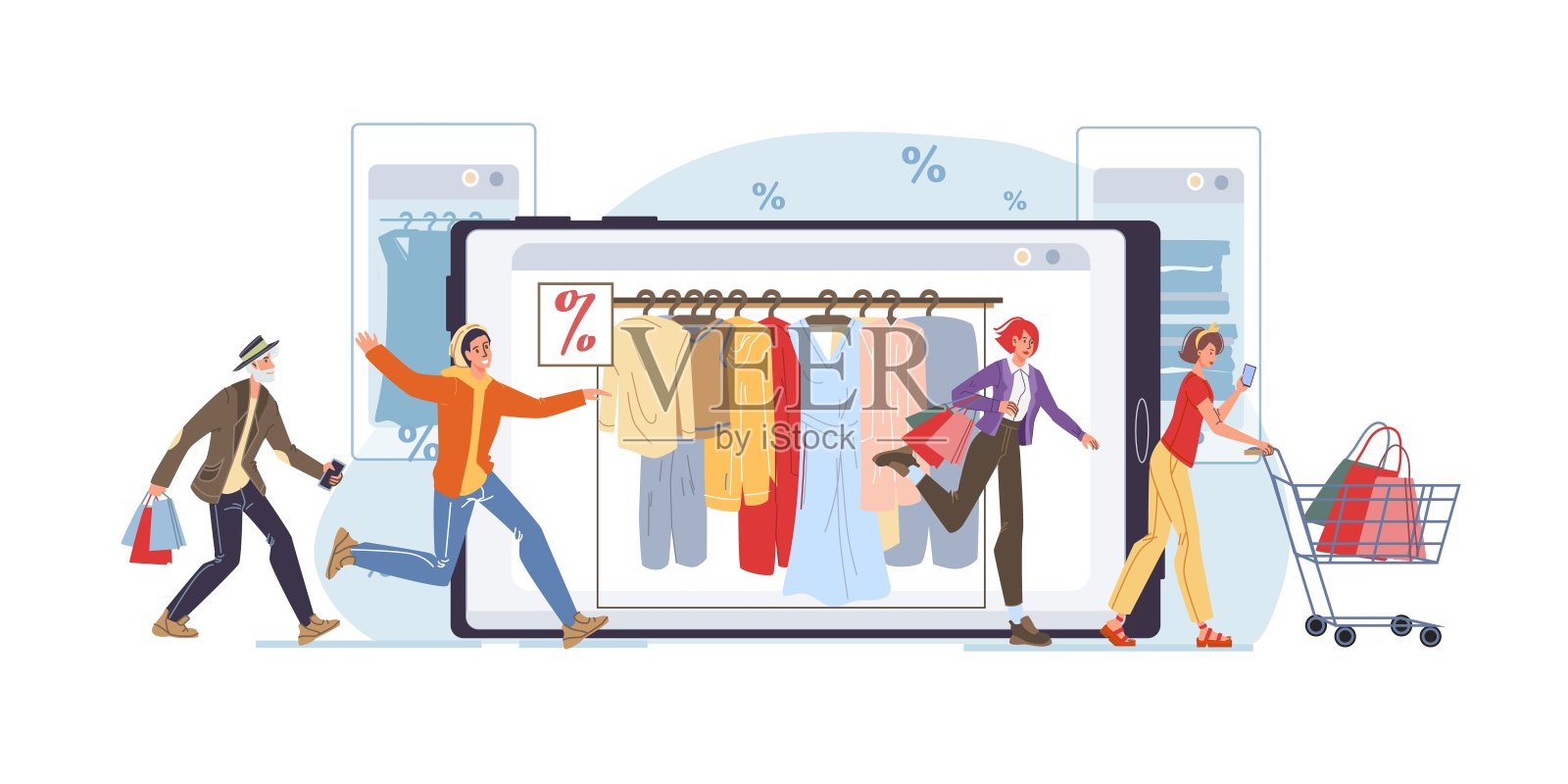 平面卡通人物网上购物销售矢量插画概念插画图片素材