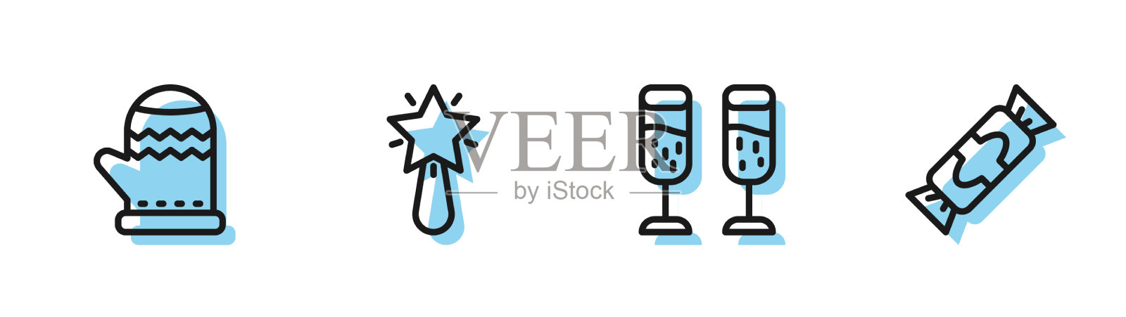 设线玻璃香槟圣诞手套插画图片素材