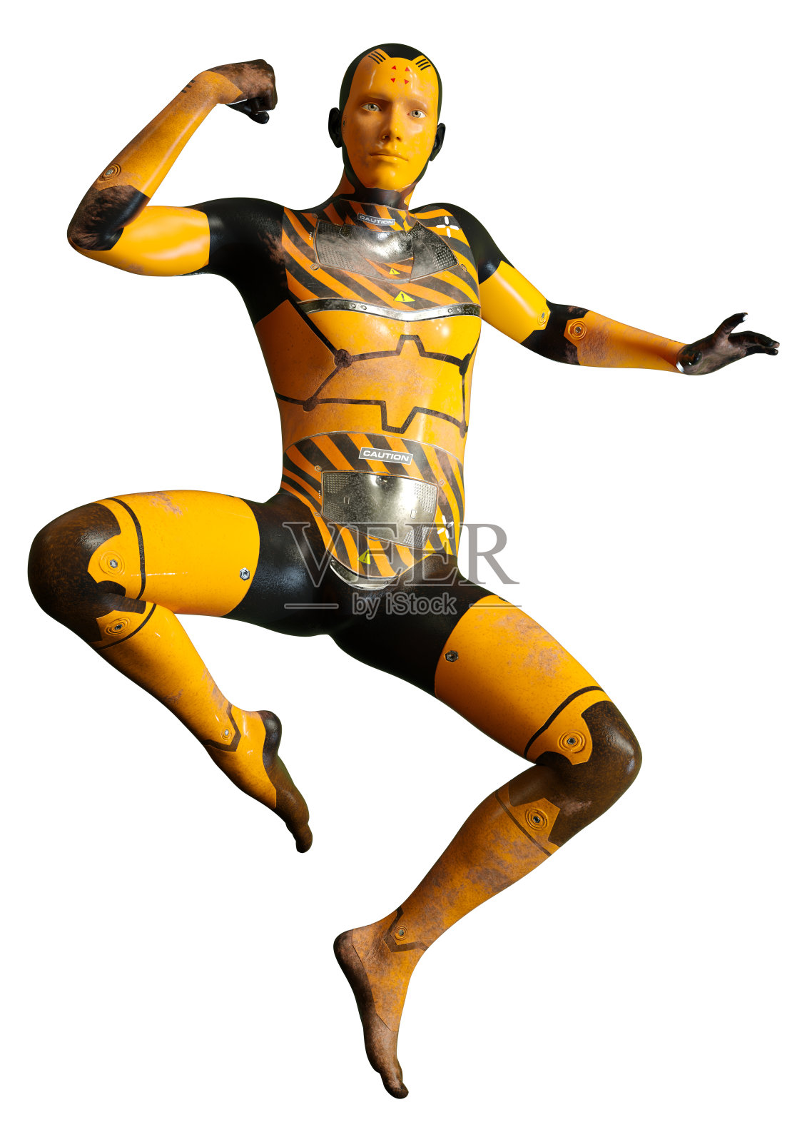 3D插图男性机器人在白色照片摄影图片