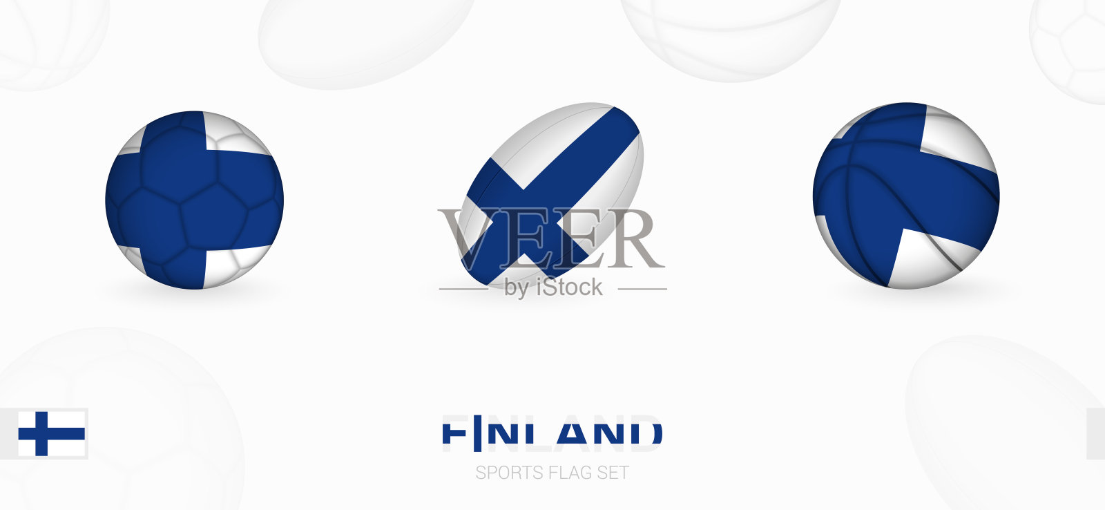 体育图标为足球,橄榄球和篮球与芬兰国旗。插画图片素材