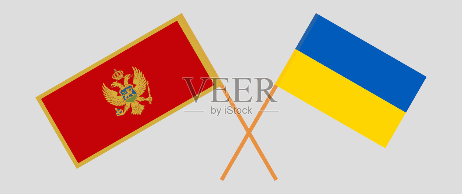 黑山和乌克兰国旗交叉。官方色彩。正确的比例插画图片素材