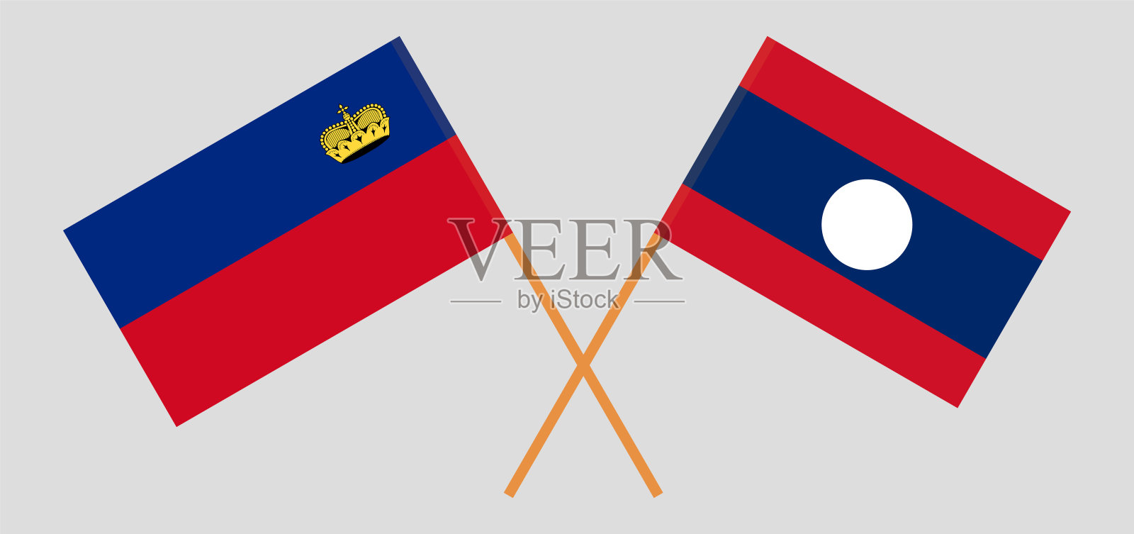 列支敦士登和老挝国旗交叉。官方色彩。正确的比例插画图片素材