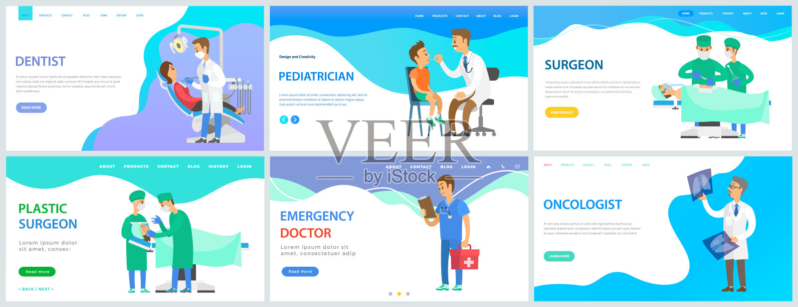 关于医生与设备和仪器工作的着陆页集。医疗服务的概念插画图片素材